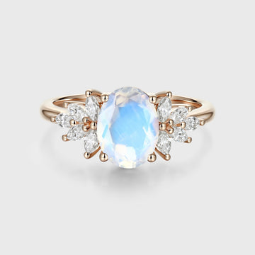 Oval cut Moonstone Cluster Engagement ring