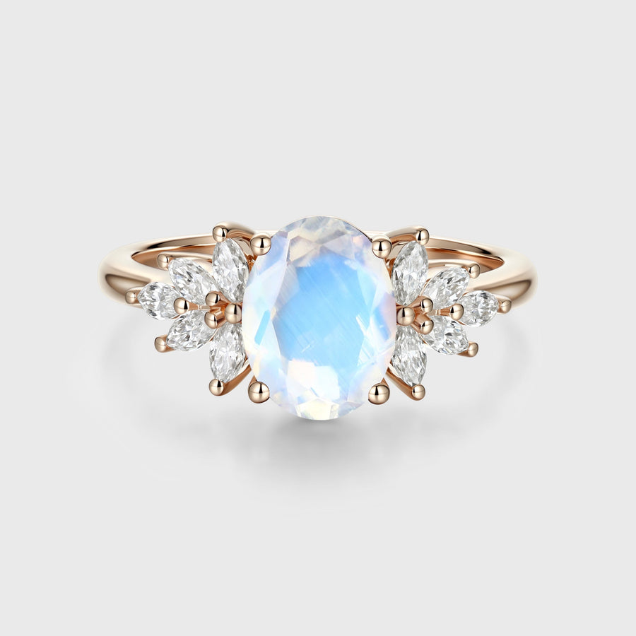 Oval cut Moonstone Cluster Engagement ring