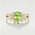 Oval cut Olivine Cluster Engagement ring Bridal Set
