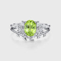 Oval cut Olivine Cluster Engagement ring Bridal Set