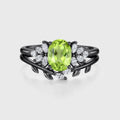 Oval cut Olivine Cluster Engagement ring Bridal Set