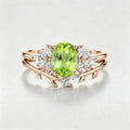 Oval cut Olivine Cluster Engagement ring Bridal Set