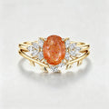 Oval cut Sun Stone Cluster Engagement ring Bridal Set