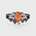 Oval cut Sun Stone Cluster Engagement ring Bridal Set