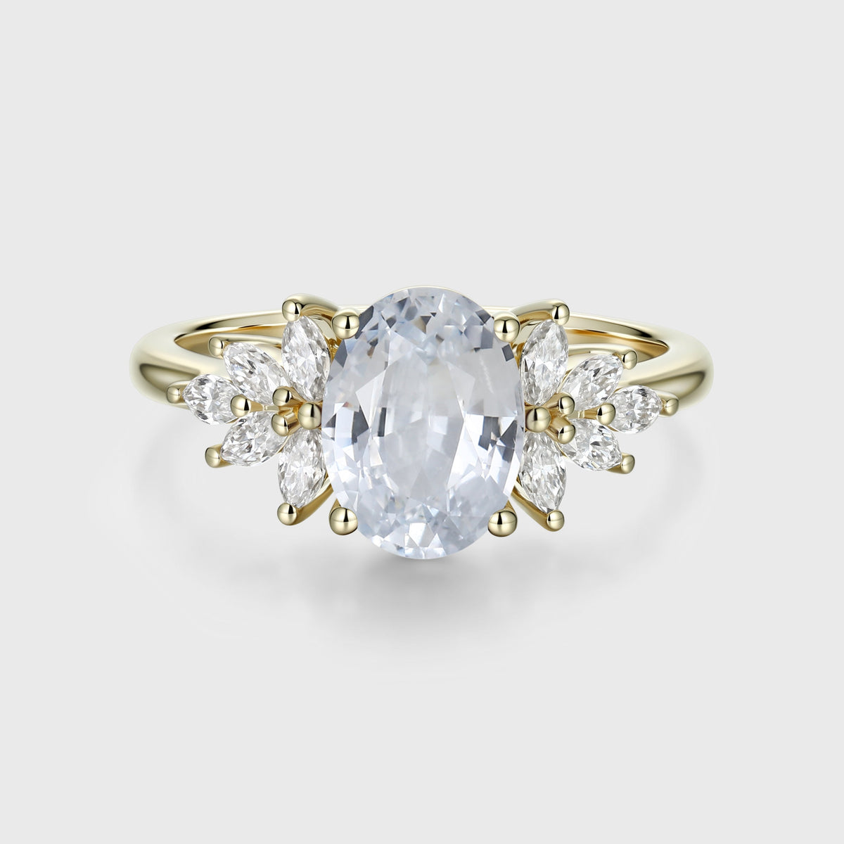 Oval cut White Sapphire  Cluster Engagement Ring