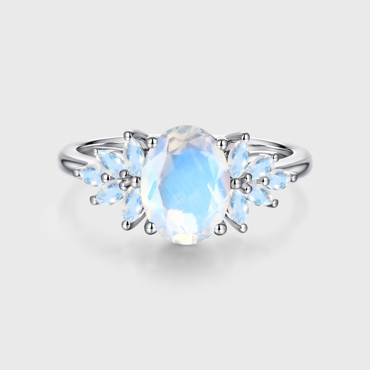 Oval cut moonstone cluster Engagement ring