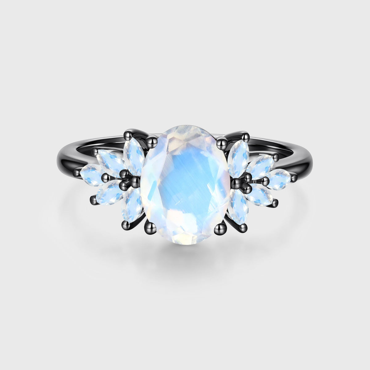 Oval cut moonstone cluster Engagement ring