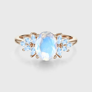 Oval cut moonstone cluster Engagement ring