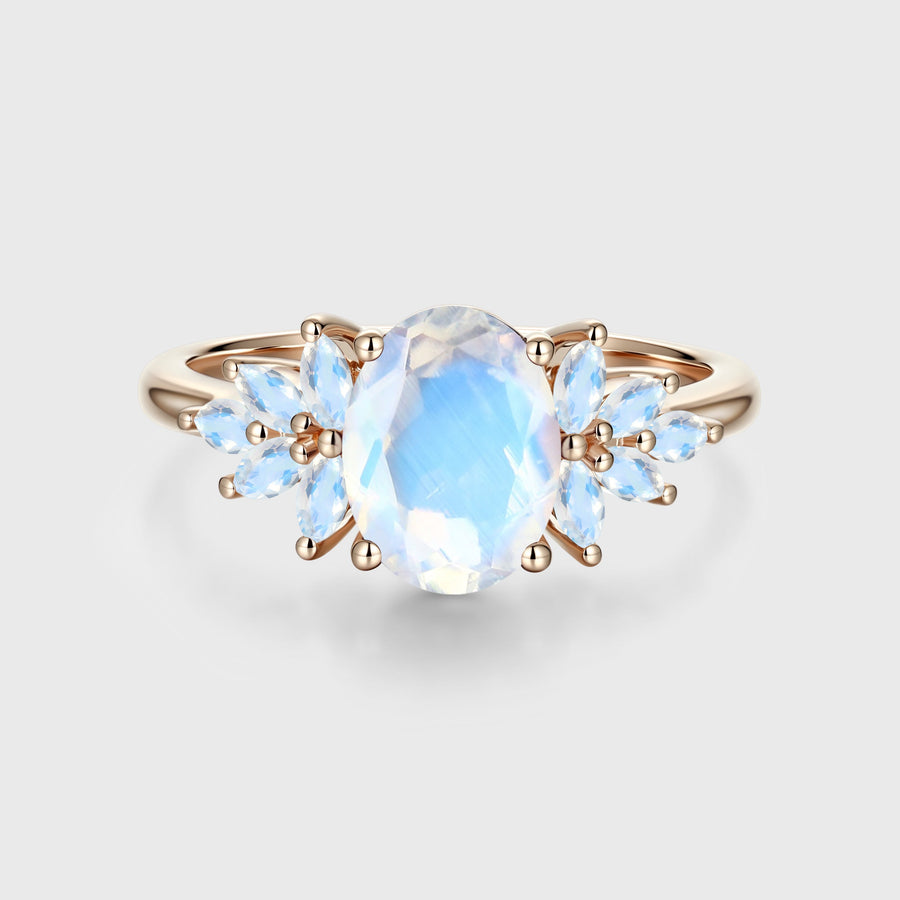 Oval cut moonstone cluster Engagement ring