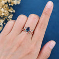 Oval cut Alexandrite Engagement ring Rose gold Moss Agate Wedding Bridal Set