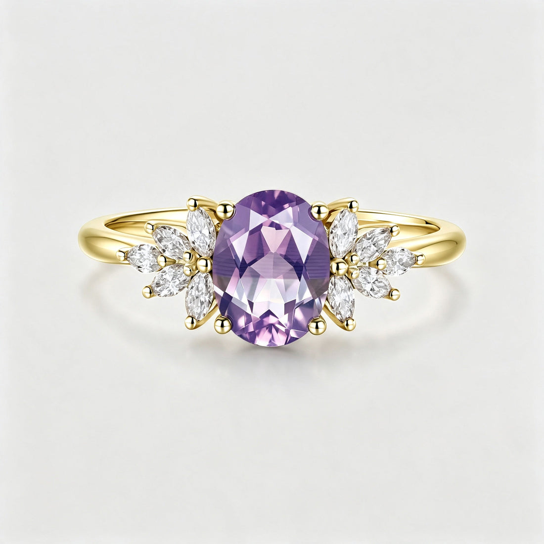 Oval cut Amethyst Cluster Engagement Ring