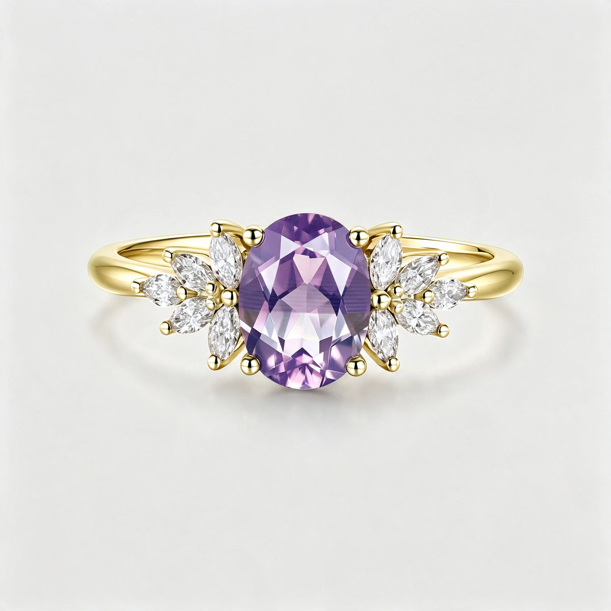 Oval cut Amethyst Cluster Engagement Ring