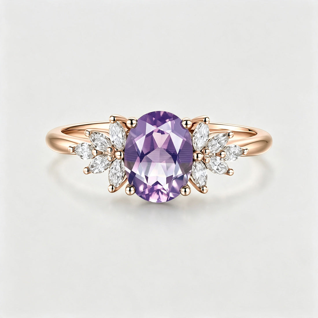 Oval cut Amethyst Cluster Engagement Ring