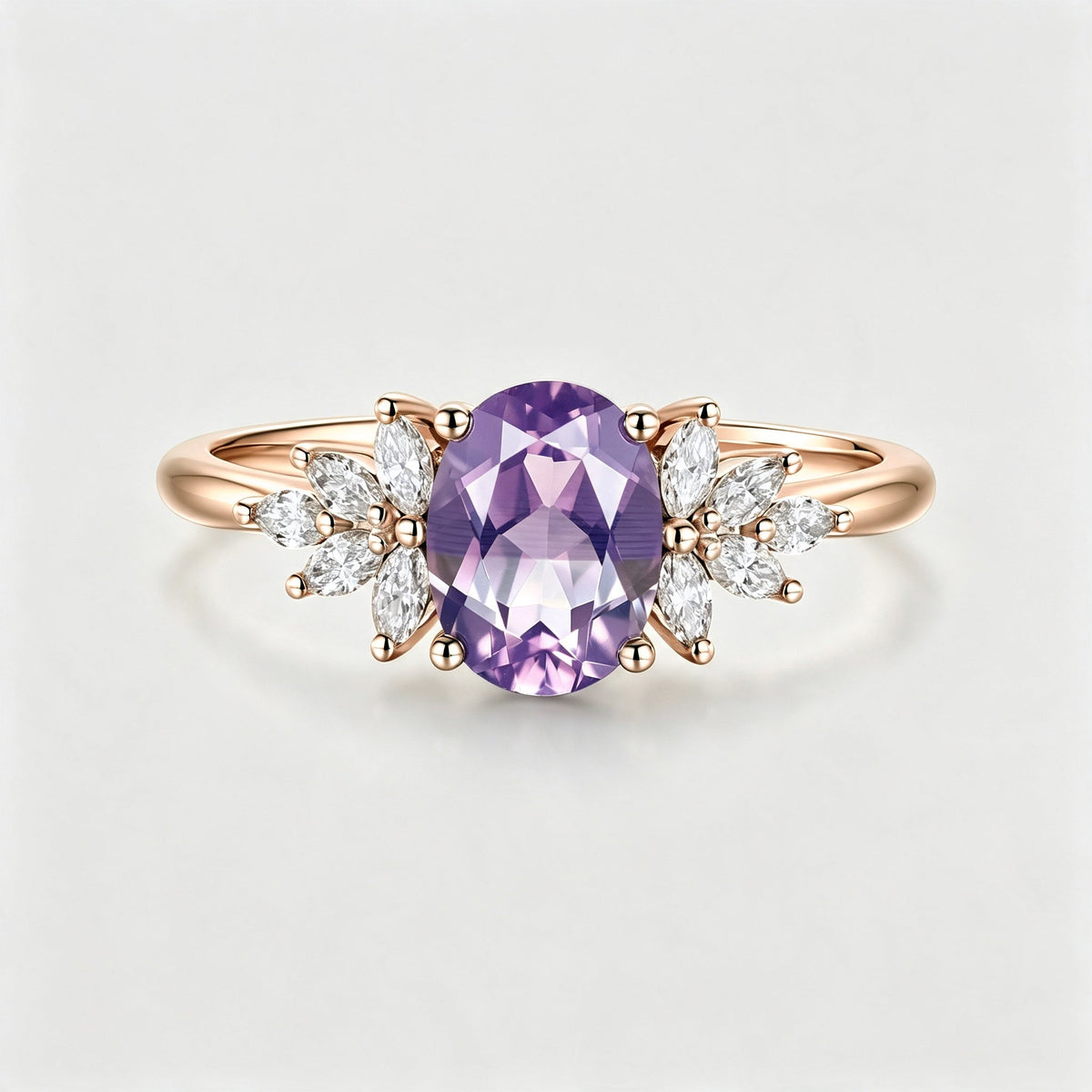 Oval cut Amethyst Cluster Engagement Ring