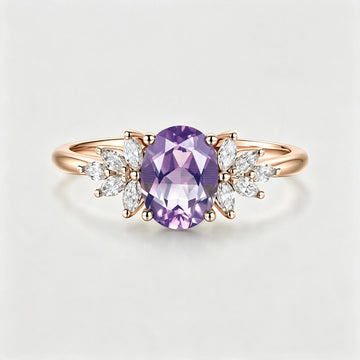 Oval cut Amethyst Cluster Engagement Ring