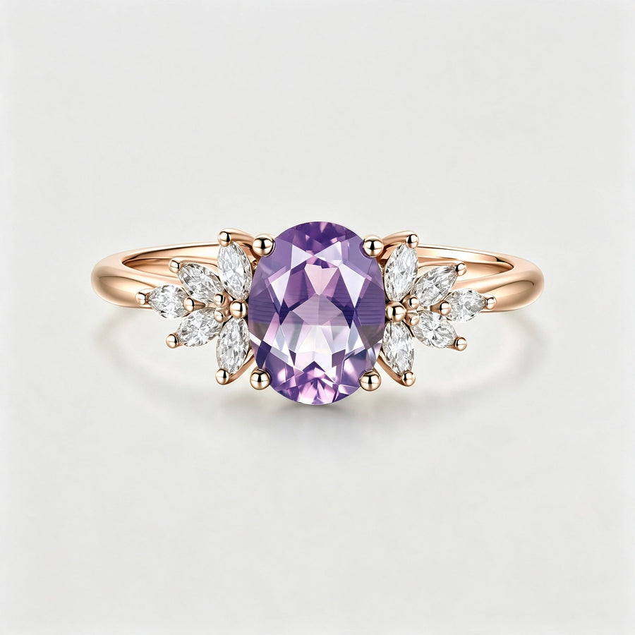 Oval cut Amethyst Cluster Engagement Ring