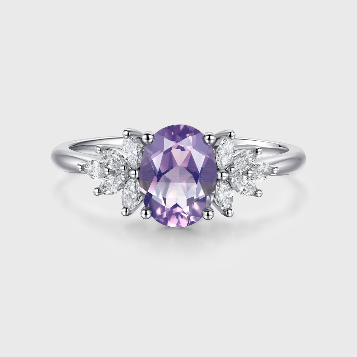 Oval cut Amethyst Cluster Engagement Ring