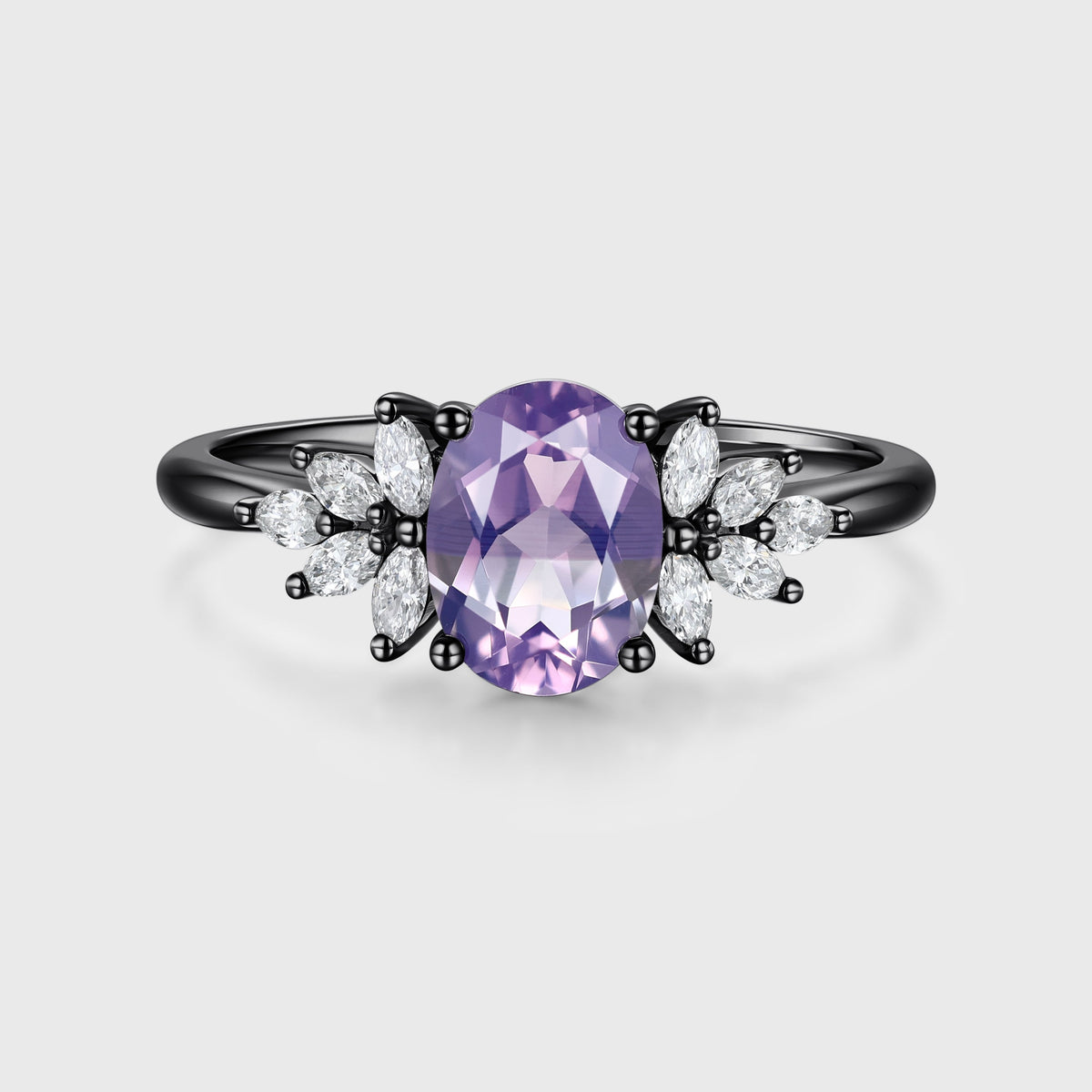 Oval cut Amethyst Cluster Engagement Ring