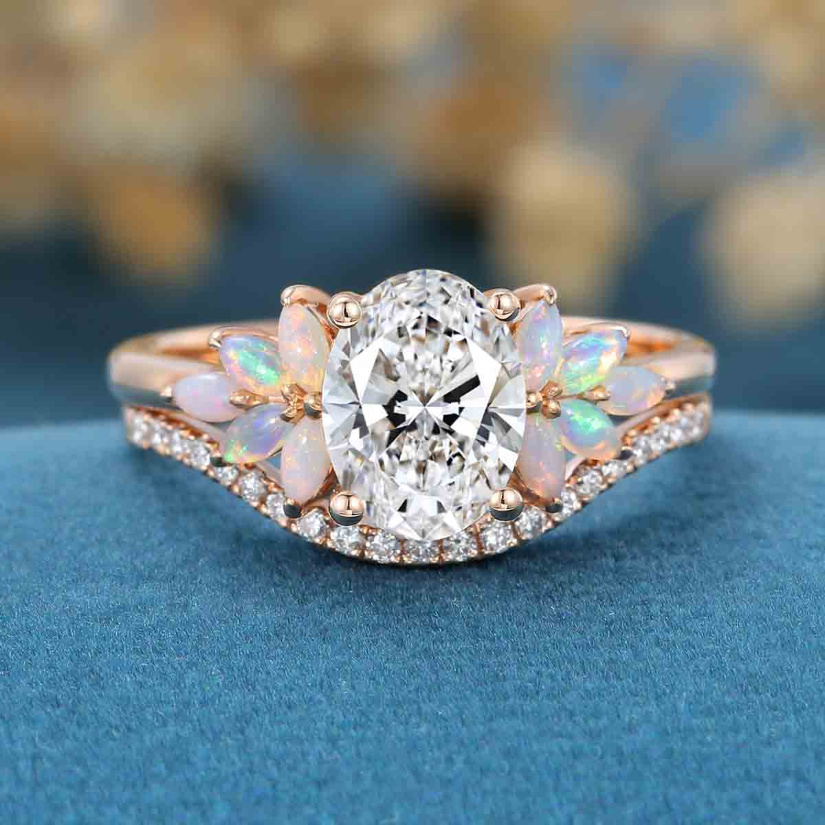 1.0CT~5.0CT Oval cut Lab Grown Diamond Cluster Bridal Set