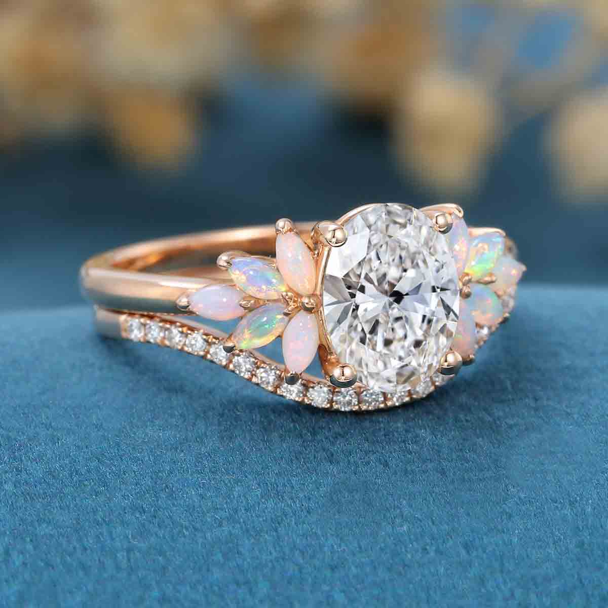 1.0CT~5.0CT Oval cut Lab Grown Diamond Cluster Bridal Set