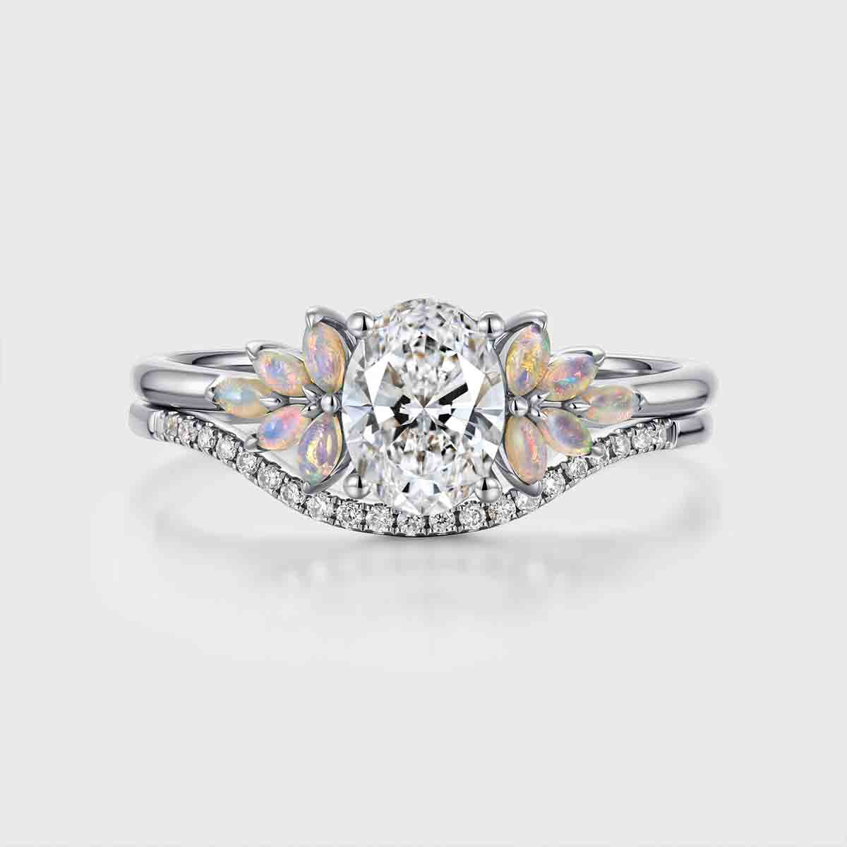 1.0CT~5.0CT Oval cut Lab Grown Diamond Cluster Bridal Set