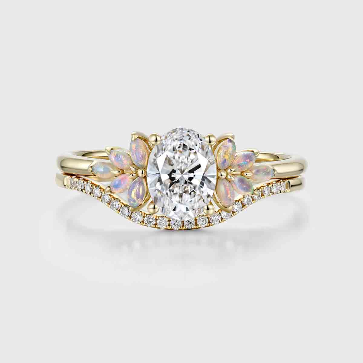 1.0CT~5.0CT Oval cut Lab Grown Diamond Cluster Bridal Set