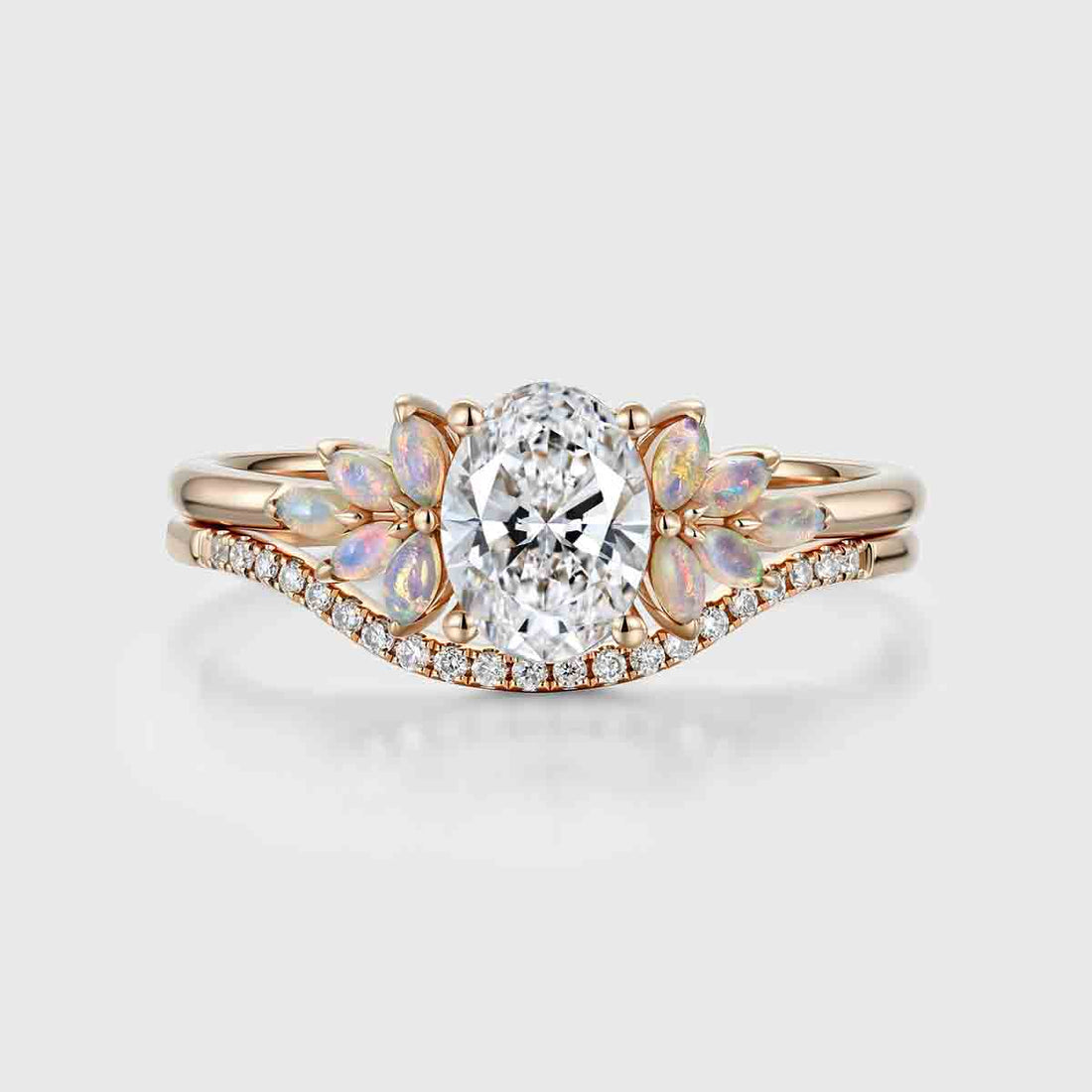 1.0CT~5.0CT Oval cut Lab Grown Diamond Cluster Bridal Set