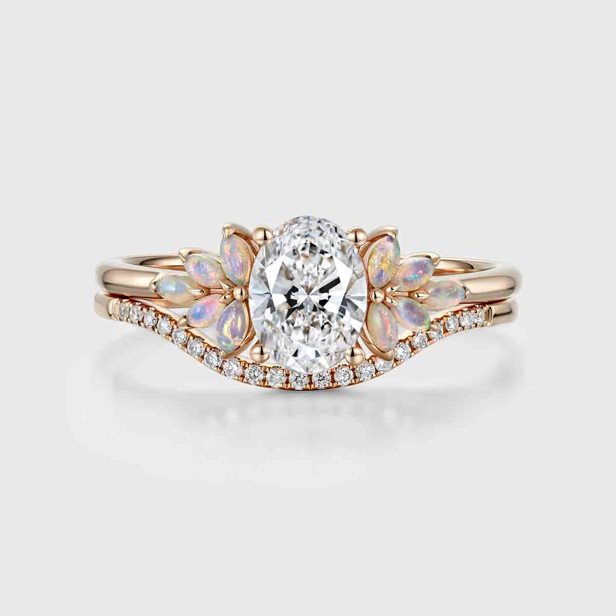 1.0CT~5.0CT Oval cut Lab Grown Diamond Cluster Bridal Set