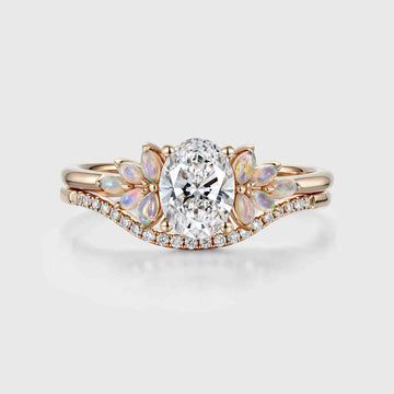 1.0CT~5.0CT Oval cut Lab Grown Diamond Cluster Bridal Set