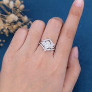 3pcs Oval cut Moissanite Cluster Engagement ring Bridal Set