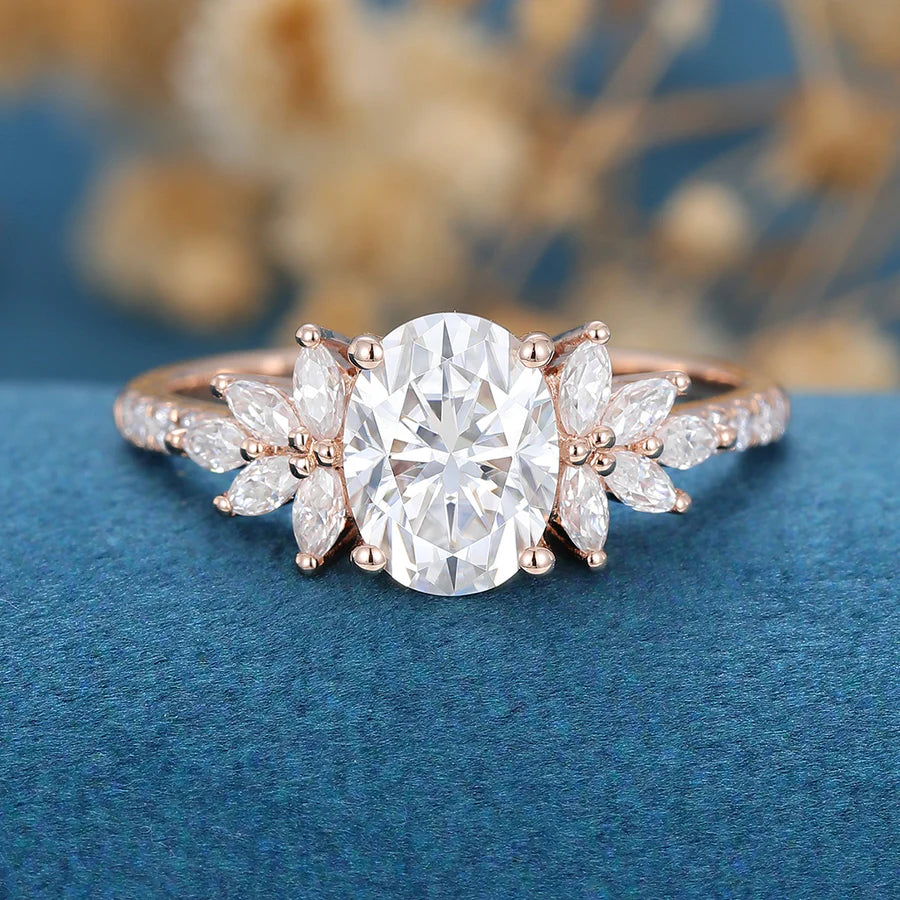 1.5 Carat Oval cut Moissanite Cluster | Half Eternity Engagement ring
