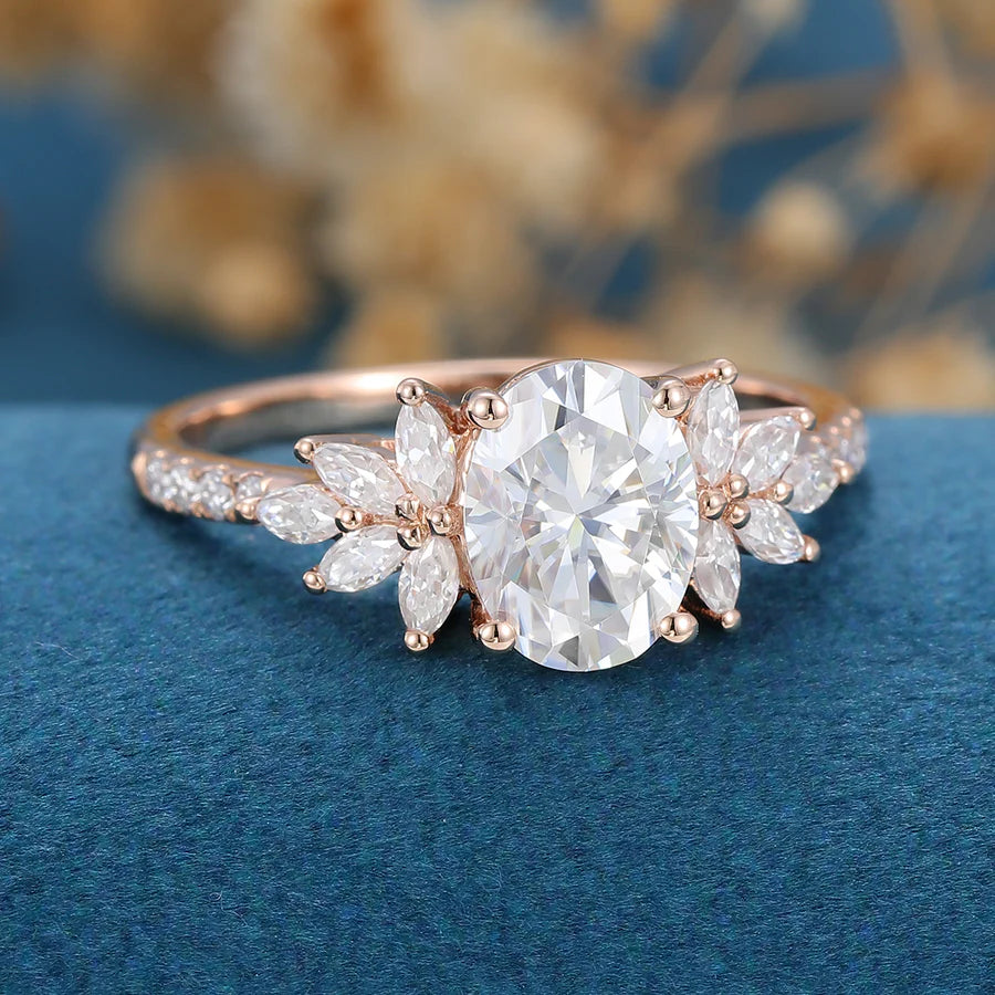 1.5 Carat Oval cut Moissanite Cluster | Half Eternity Engagement ring