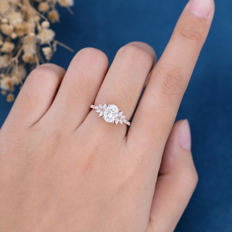 1.5 Carat Oval cut Moissanite Cluster | Half Eternity Engagement ring