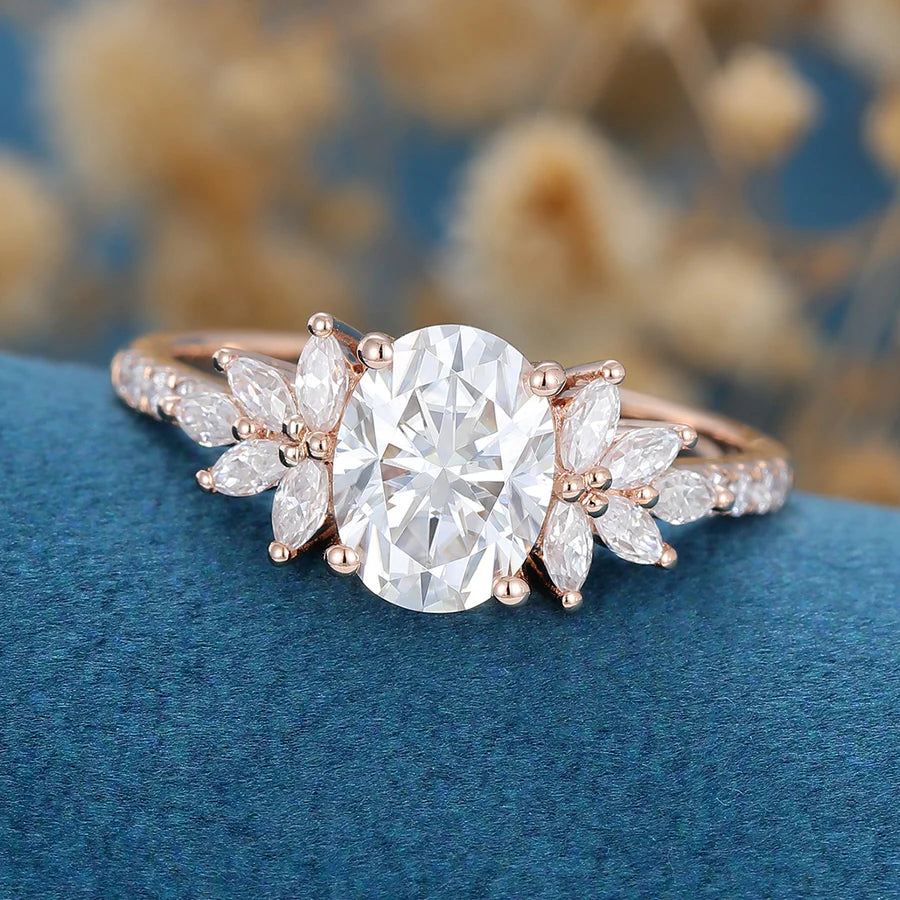 1.5 Carat Oval cut Moissanite Cluster | Half Eternity Engagement ring