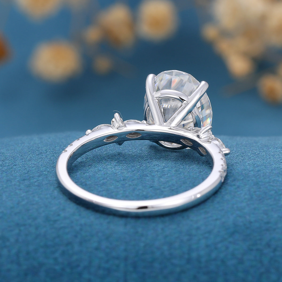 Oval cut Moissanite Half eternity Engagement Ring