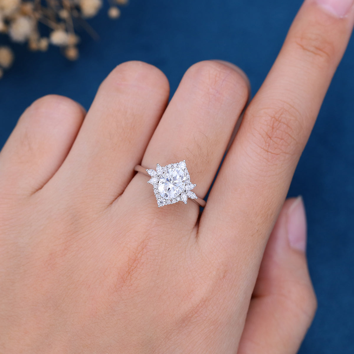 Oval cut Moissanite Halo  Engagement Ring