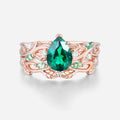 Pear Cut Emerald Nature Inspired Engagement Ring Set