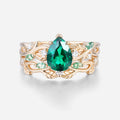 Pear Cut Emerald Nature Inspired Engagement Ring Set