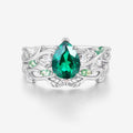 Pear Cut Emerald Nature Inspired Engagement Ring Set