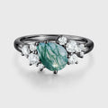 Pear Cut Natural Green Moss Agate Cluster Engagement Ring