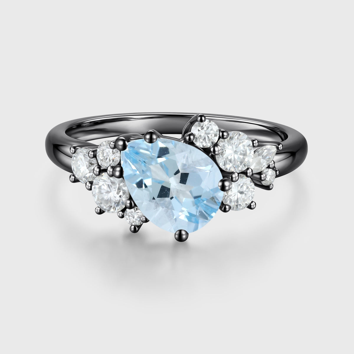 Pear cut Aquamarine Cluste Engagement ring Bridal Set