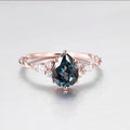 Pear cut  Lab Alexandrite Solid Gold Engagement Ring