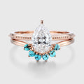 1.0Carat Pear cut Lab Grown Diamond + Turquoise Wedding bridal set