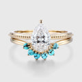 1.0Carat Pear cut Lab Grown Diamond + Turquoise Wedding bridal set
