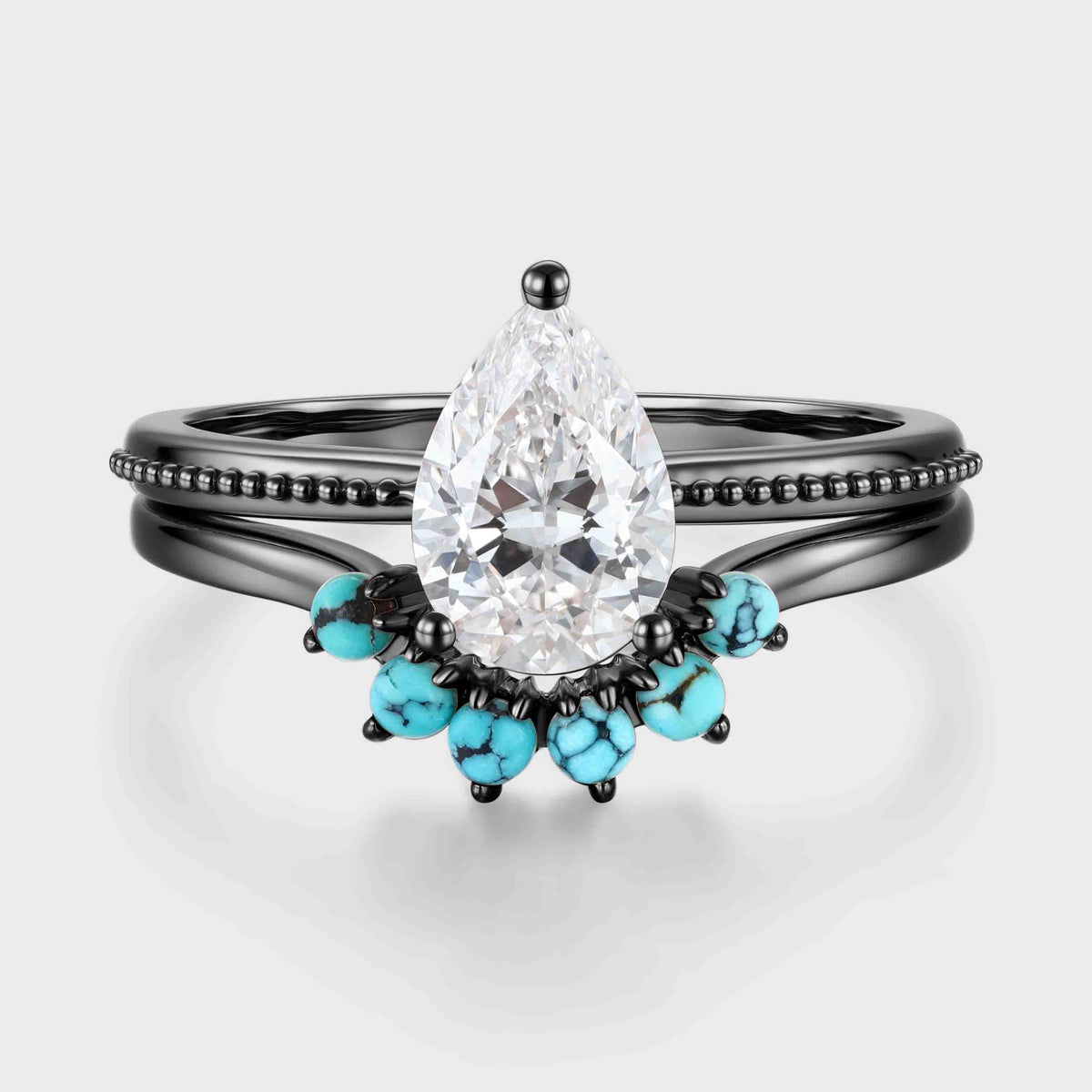 1.0Carat Pear cut Lab Grown Diamond + Turquoise Wedding bridal set