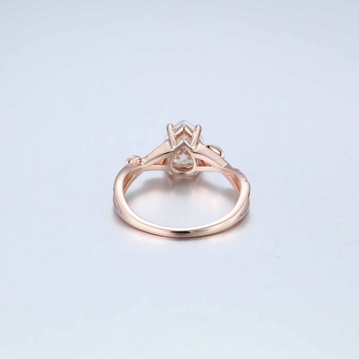 Nature Inspired Pear cut Moissanite Leaf Gold Engagement Ring
