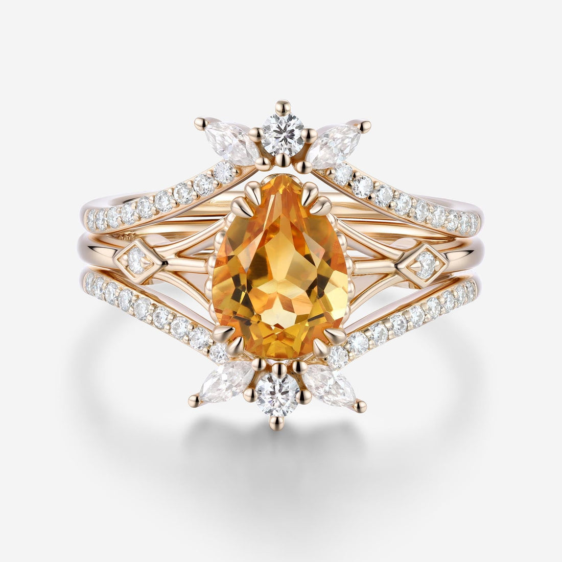 Pear cut Citrine Engagement Ring Set