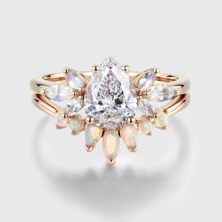 Pear cut Lab Grown Diamond Cluster Engagement Ring Bridal Set