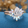 Pear cut Lab Grown Diamond Cluster Engagement Ring Bridal Set