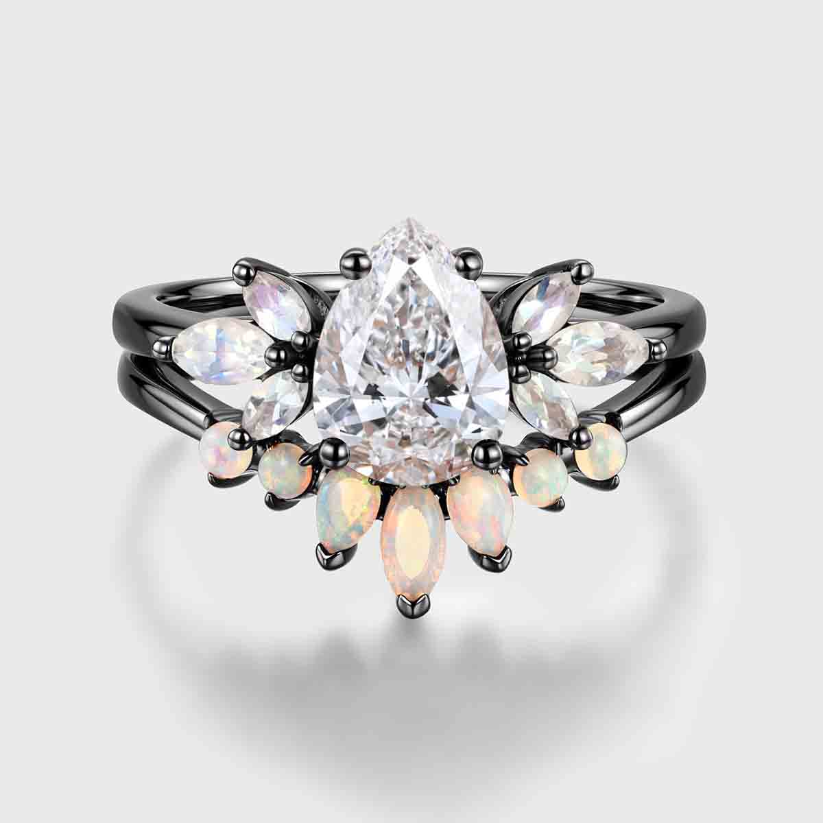 Pear cut Lab Grown Diamond Cluster Engagement Ring Bridal Set